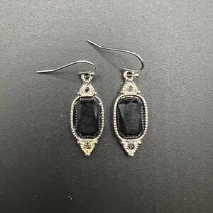 Monet Silver Tone and Black Drop Earrings